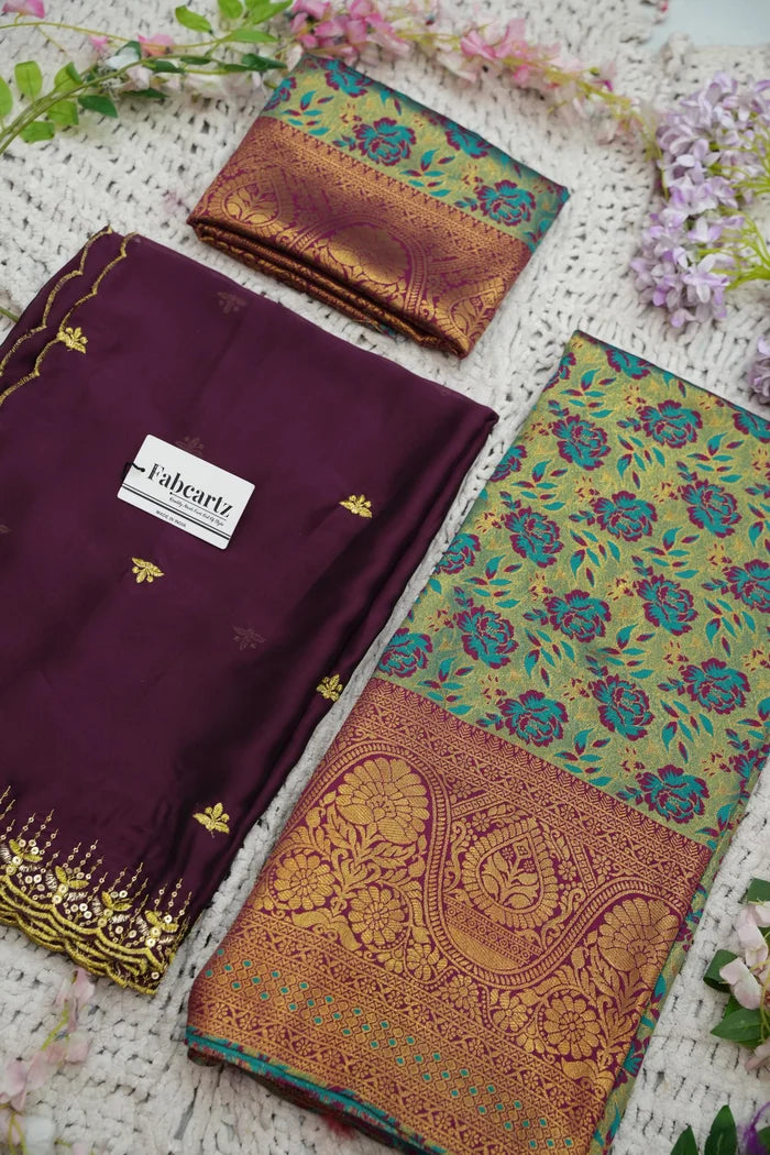 Beautiful South Indian Style Half Saree with Embroidery Blouse and Dupatta for Women | Atreyi