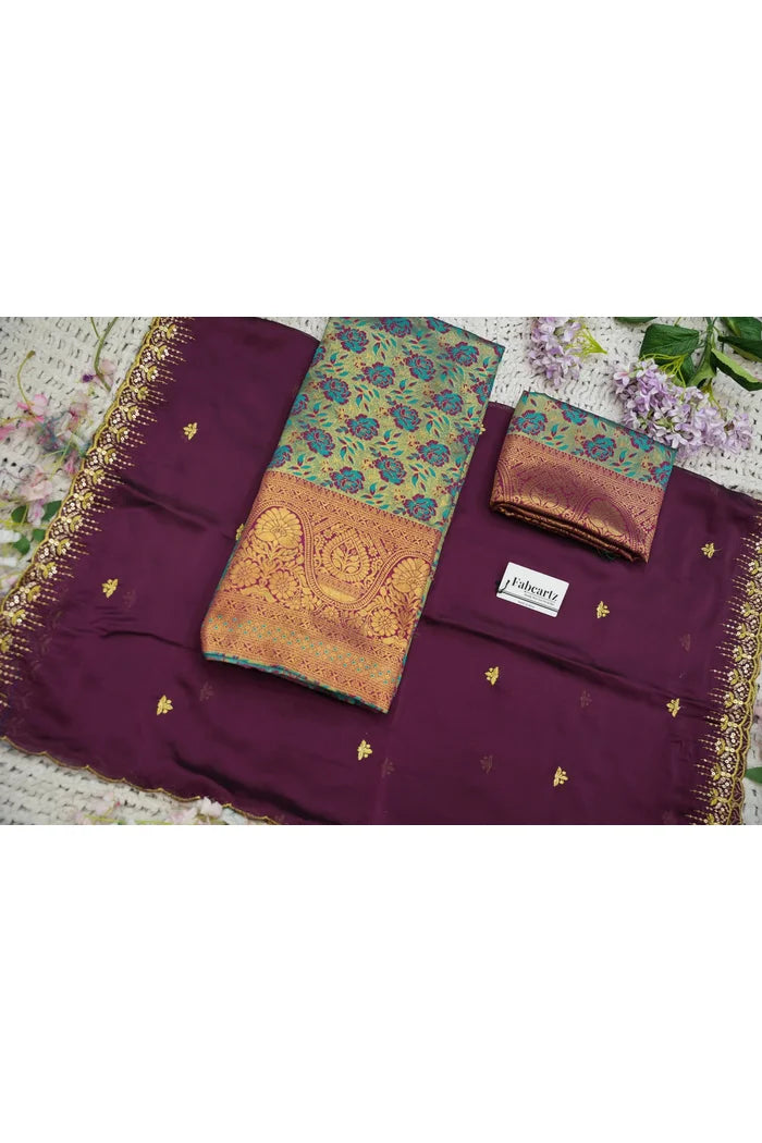 Beautiful South Indian Style Half Saree with Embroidery Blouse and Dupatta for Women | Atreyi