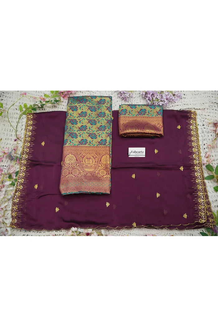 Beautiful South Indian Style Half Saree with Embroidery Blouse and Dupatta for Women | Atreyi