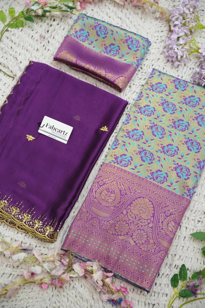 Beautiful South Indian Style Half Saree with Embroidery Blouse and Dupatta for Women | Atreyi