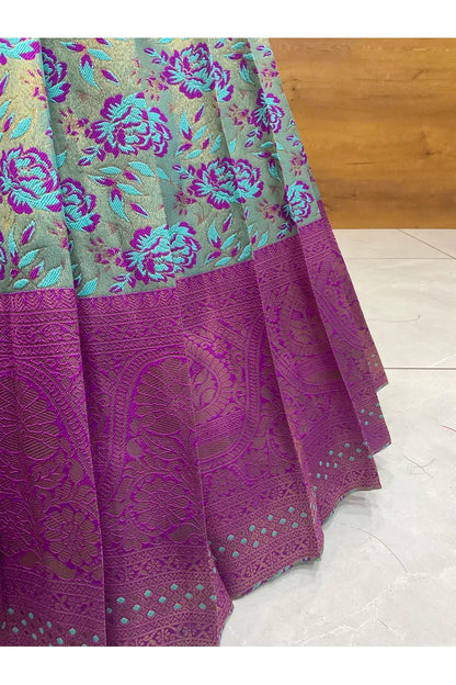 Beautiful South Indian Style Half Saree with Embroidery Blouse and Dupatta for Women | Atreyi