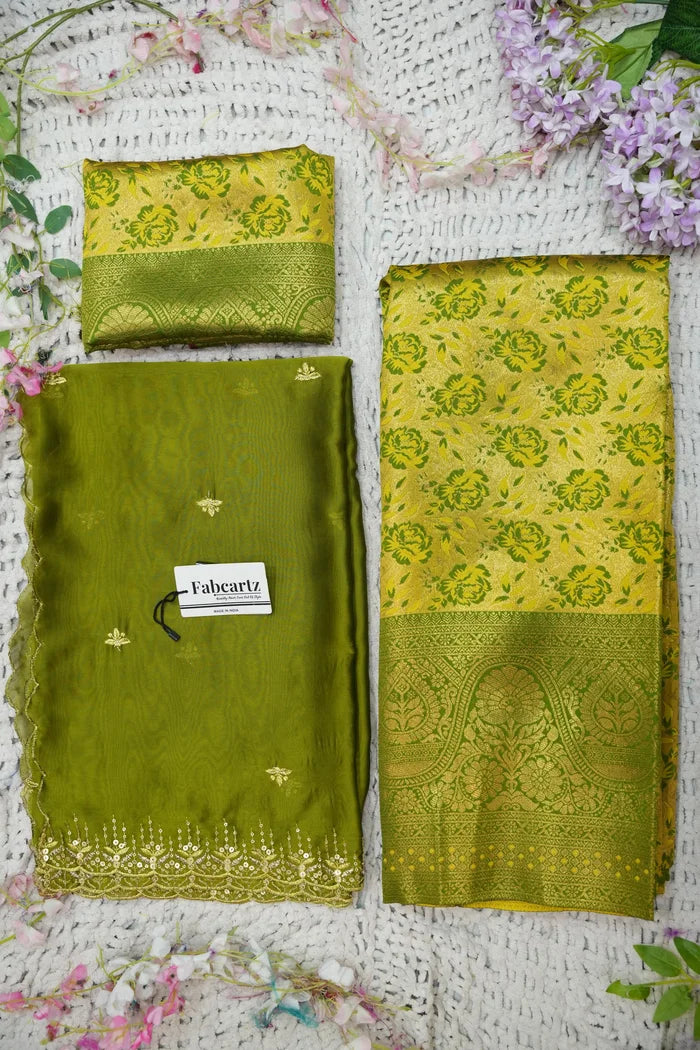 Beautiful South Indian Style Half Saree with Embroidery Blouse and Dupatta for Women | Atreyi