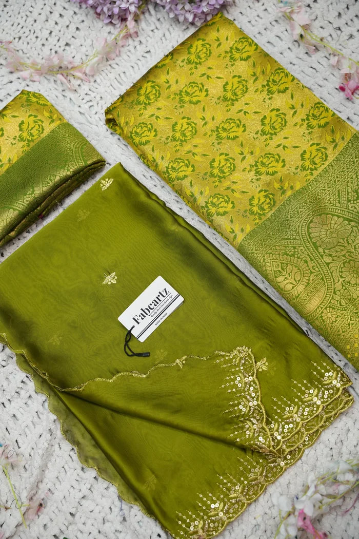 Beautiful South Indian Style Half Saree with Embroidery Blouse and Dupatta for Women | Atreyi