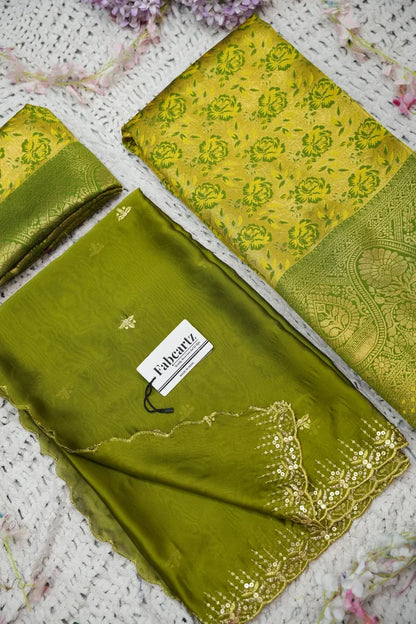 Beautiful South Indian Style Half Saree with Embroidery Blouse and Dupatta for Women | Atreyi