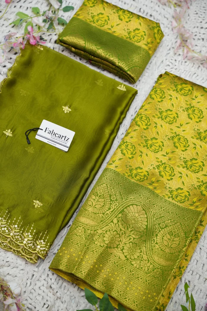 Beautiful South Indian Style Half Saree with Embroidery Blouse and Dupatta for Women | Atreyi