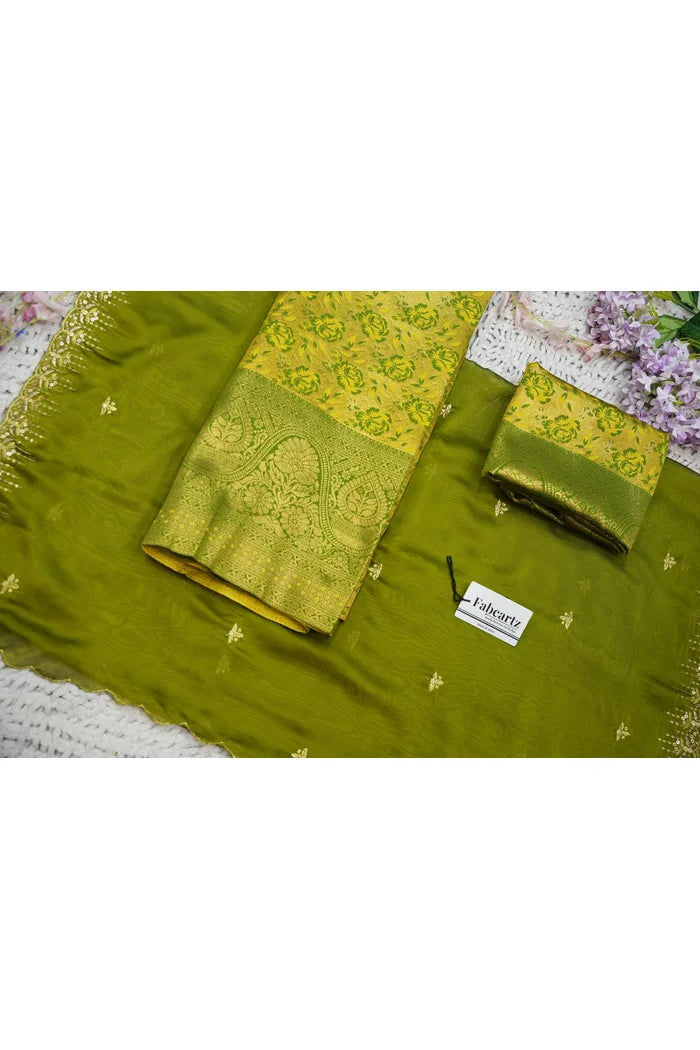Beautiful South Indian Style Half Saree with Embroidery Blouse and Dupatta for Women | Atreyi
