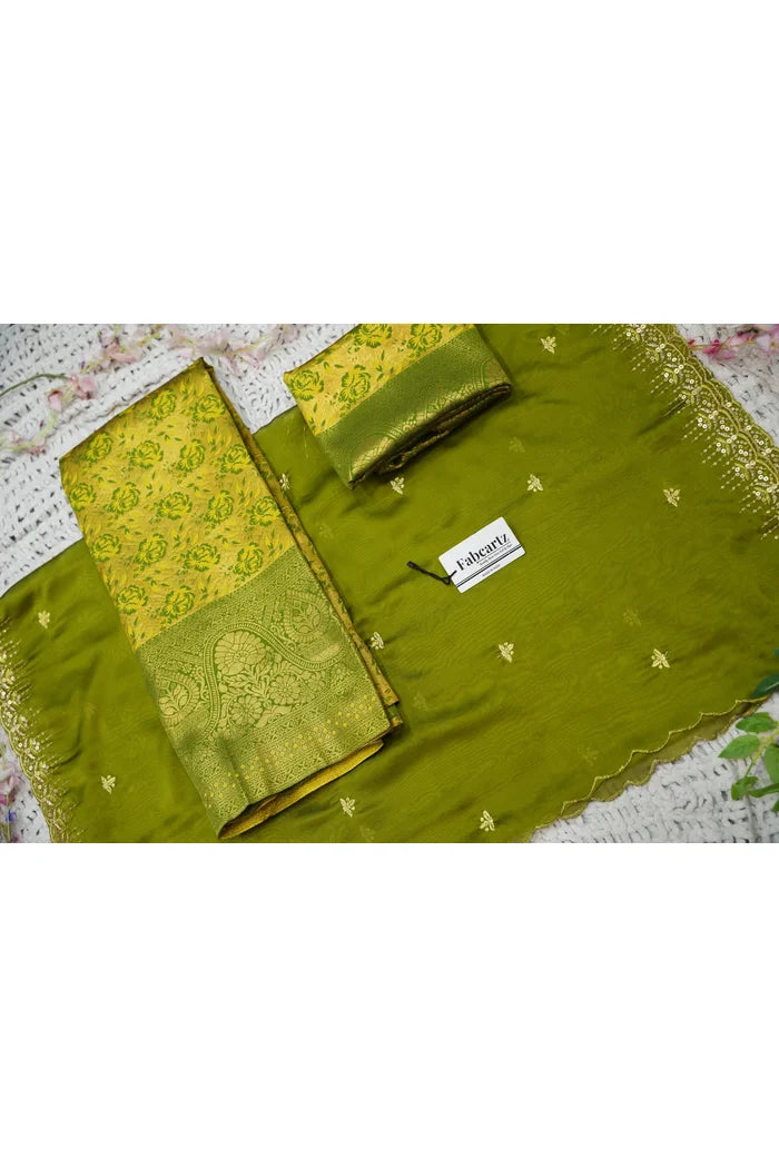 Beautiful South Indian Style Half Saree with Embroidery Blouse and Dupatta for Women | Atreyi