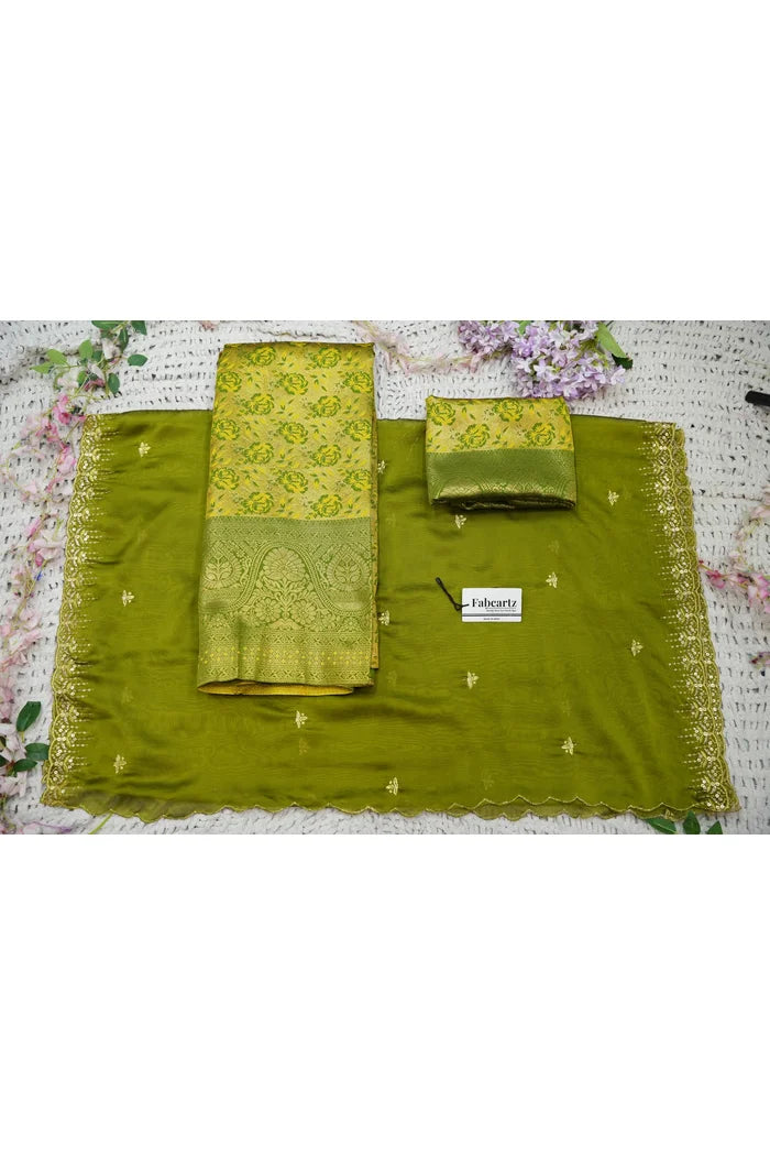 Beautiful South Indian Style Half Saree with Embroidery Blouse and Dupatta for Women | Atreyi
