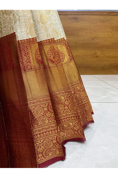 Beautiful South Indian Style Half Saree with Embroidery Blouse and Dupatta for Women | Ishita