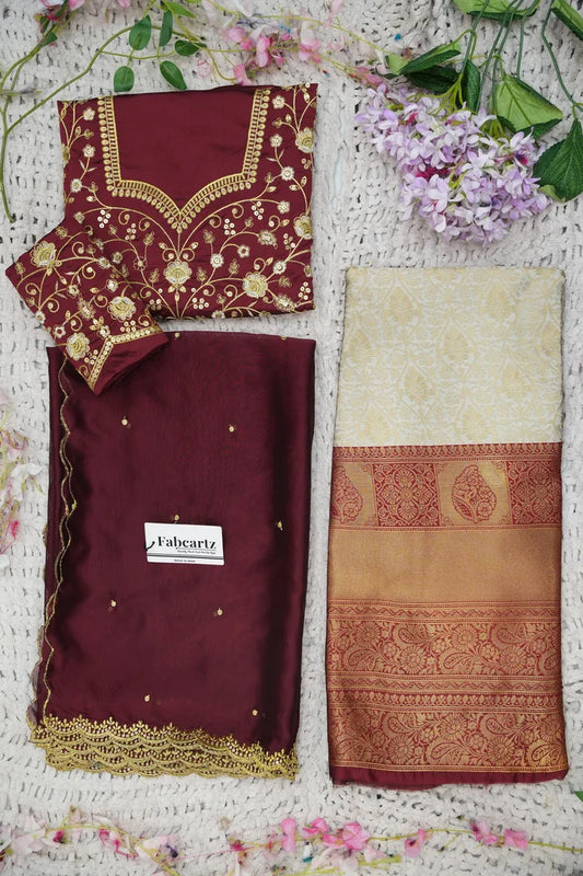 Beautiful South Indian Style Half Saree with Embroidery Blouse and Dupatta for Women | Ishita Kv
