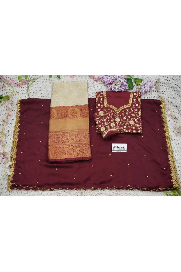 Beautiful South Indian Style Half Saree with Embroidery Blouse and Dupatta for Women | Ishita