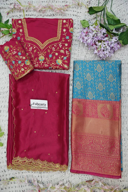 Beautiful South Indian Style Half Saree with Embroidery Blouse and Dupatta for Women | Ishita