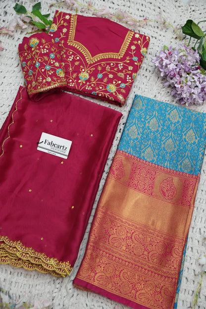 Beautiful South Indian Style Half Saree with Embroidery Blouse and Dupatta for Women | Ishita