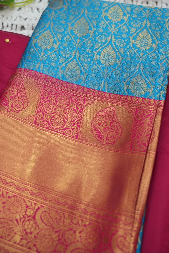 Beautiful South Indian Style Half Saree with Embroidery Blouse and Dupatta for Women | Ishita