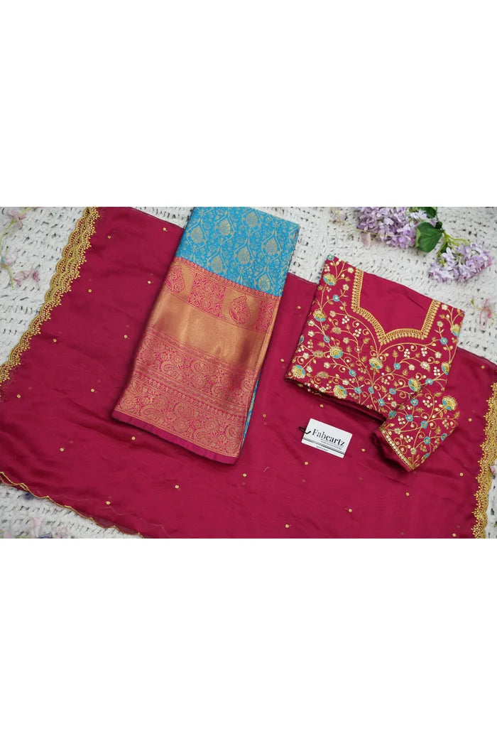 Beautiful South Indian Style Half Saree with Embroidery Blouse and Dupatta for Women | Ishita