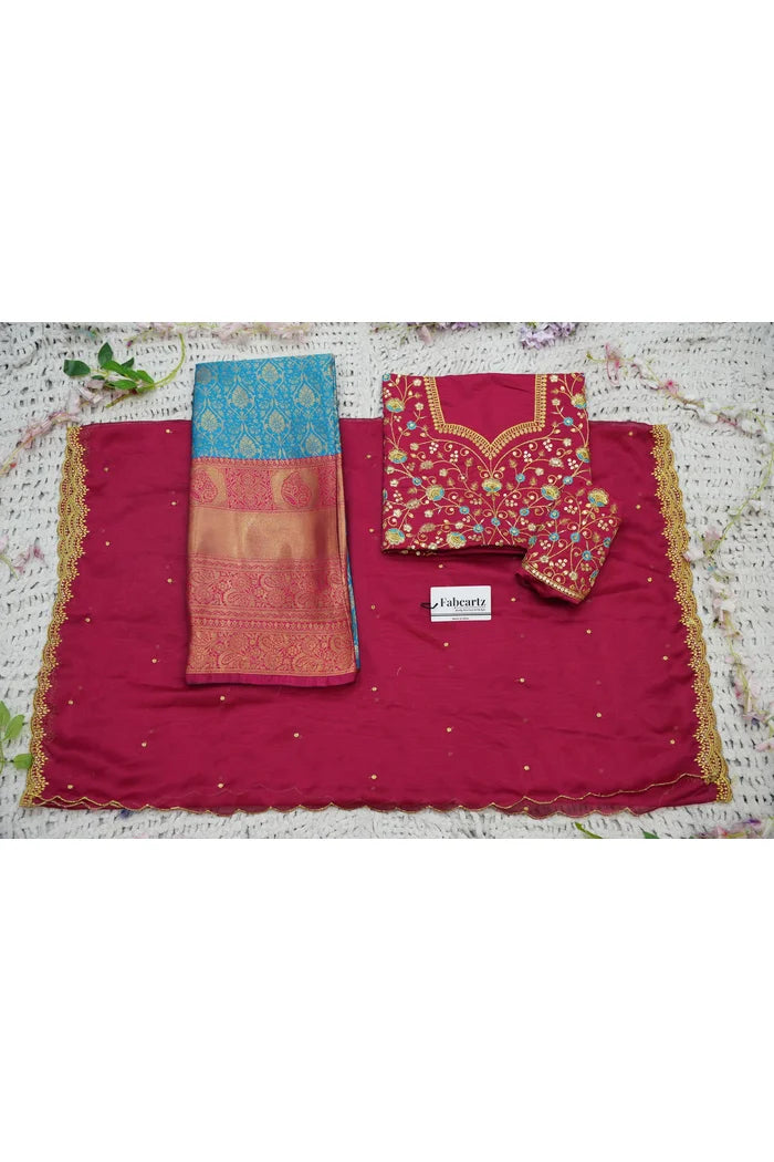 Beautiful South Indian Style Half Saree with Embroidery Blouse and Dupatta for Women | Ishita