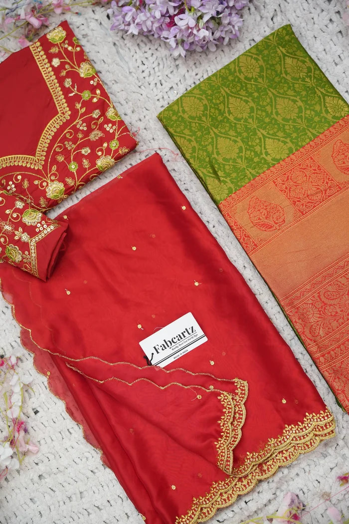 Beautiful South Indian Style Half Saree with Embroidery Blouse and Dupatta for Women | Ishita