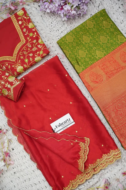 Beautiful South Indian Style Half Saree with Embroidery Blouse and Dupatta for Women | Ishita