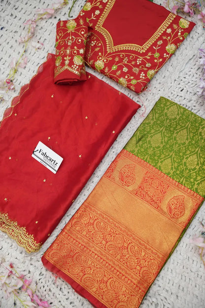 Beautiful South Indian Style Half Saree with Embroidery Blouse and Dupatta for Women | Ishita