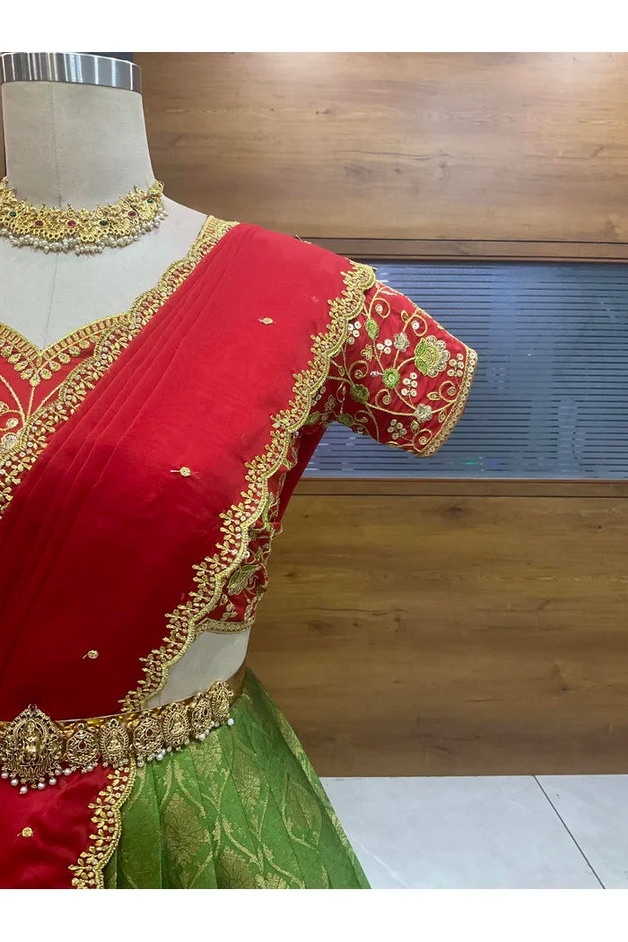 Beautiful South Indian Style Half Saree with Embroidery Blouse and Dupatta for Women | Ishita