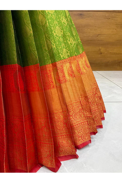 Beautiful South Indian Style Half Saree with Embroidery Blouse and Dupatta for Women | Ishita
