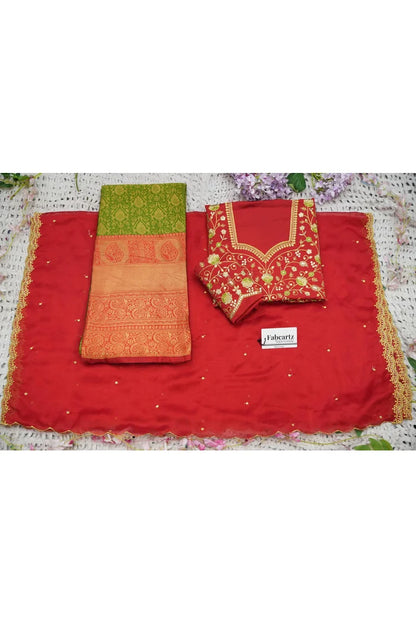Beautiful South Indian Style Half Saree with Embroidery Blouse and Dupatta for Women | Ishita