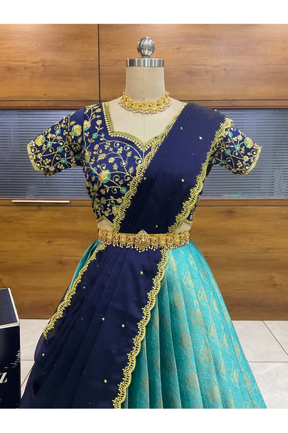 Beautiful South Indian Style Half Saree with Embroidery Blouse and Dupatta for Women | Ishita