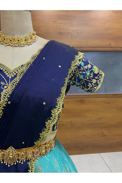 Beautiful South Indian Style Half Saree with Embroidery Blouse and Dupatta for Women | Ishita