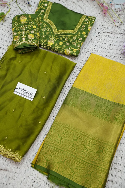 Beautiful South Indian Style Half Saree with Embroidery Blouse and Dupatta for Women | Ishita