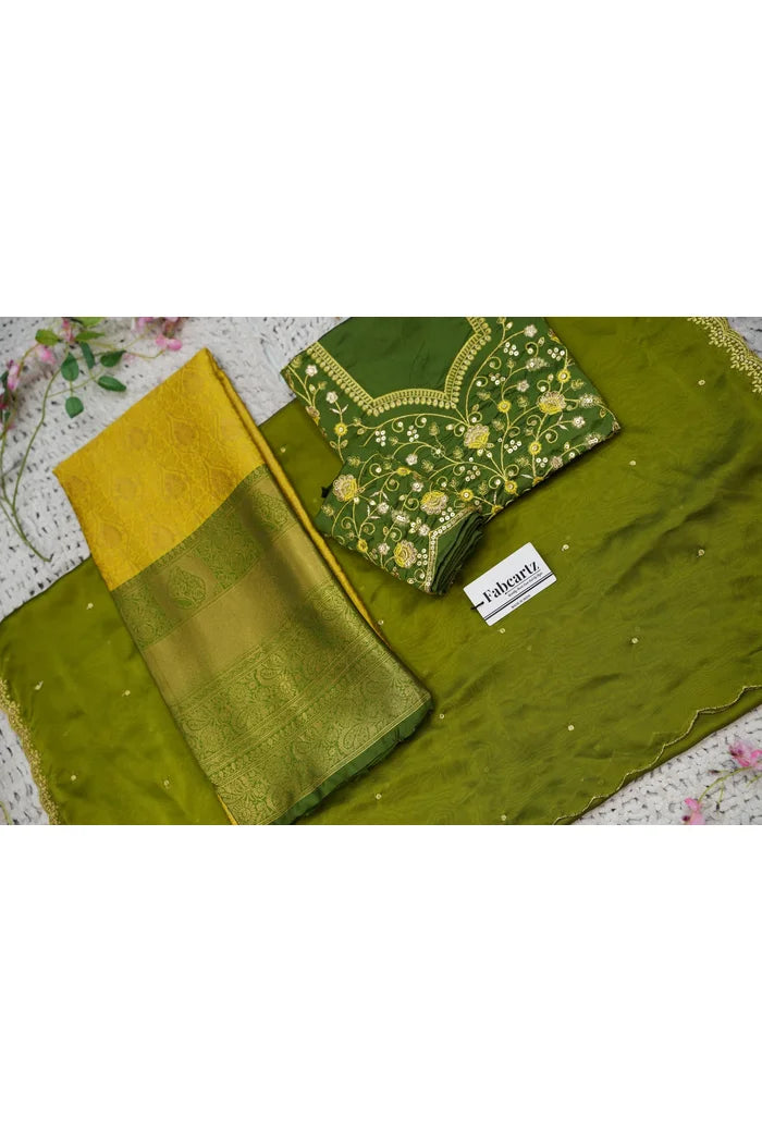 Beautiful South Indian Style Half Saree with Embroidery Blouse and Dupatta for Women | Ishita