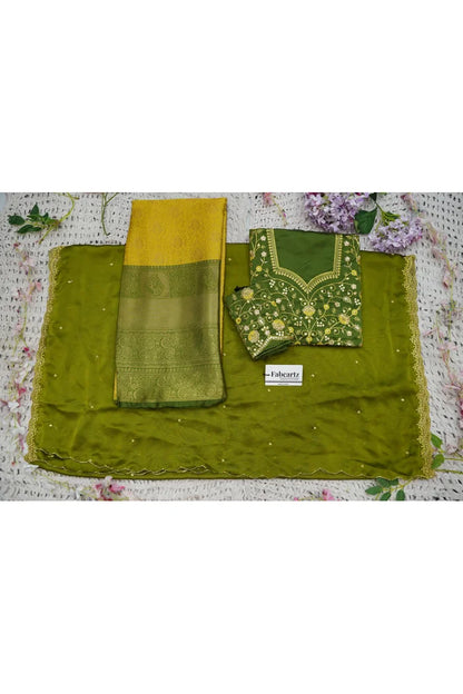 Beautiful South Indian Style Half Saree with Embroidery Blouse and Dupatta for Women | Ishita