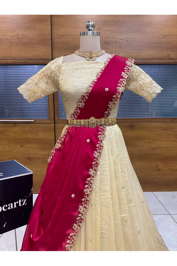 దక్షిణ భారత పండుగ సాంప్రదాయ హాఫ్ చీర (ఛవి) 