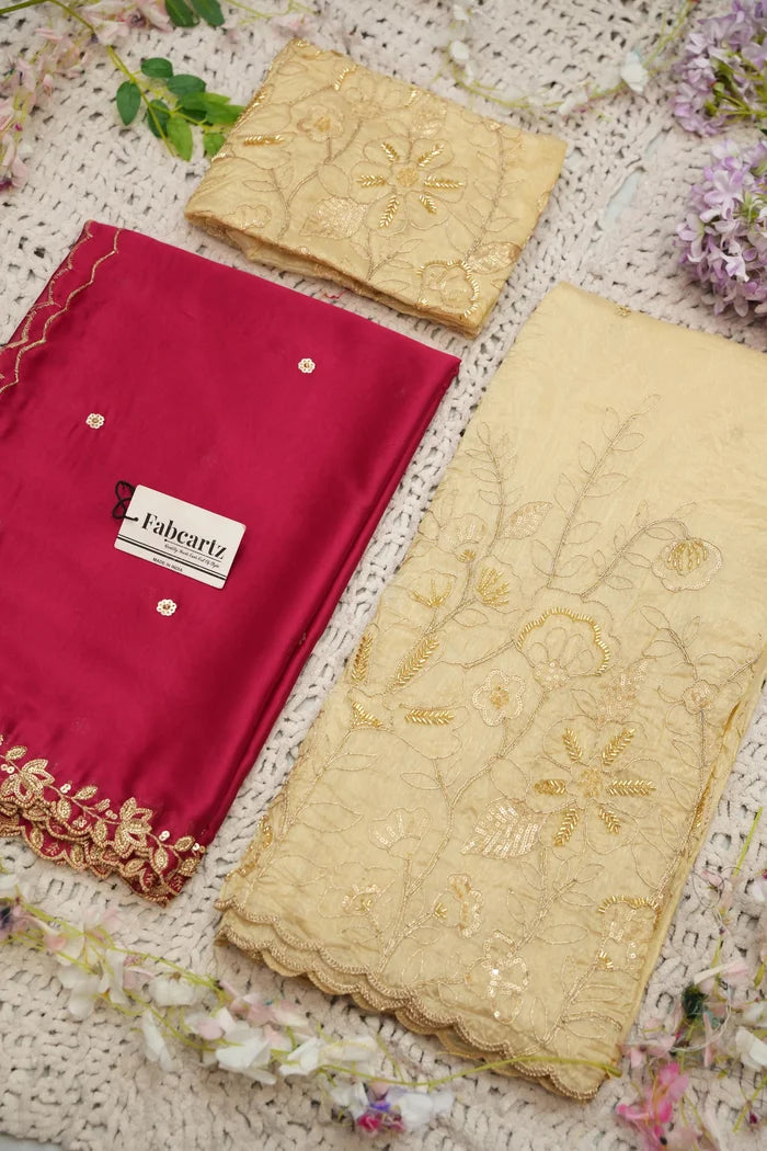 Beautiful South Indian Style Gold Crush Half Saree with Hand Work and Beads Work Blouse and Dupatta for Women | SitaRamam Kv