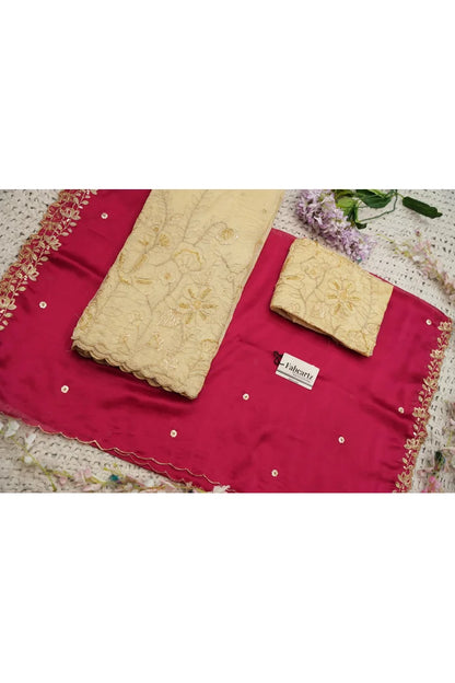 Beautiful South Indian Style Gold Crush Half Saree with Hand Work and Beads Work Blouse and Dupatta for Women | SitaRamam Kv