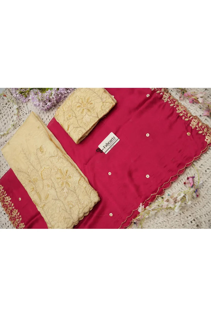 Beautiful South Indian Style Gold Crush Half Saree with Hand Work and Beads Work Blouse and Dupatta for Women | SitaRamam Kv
