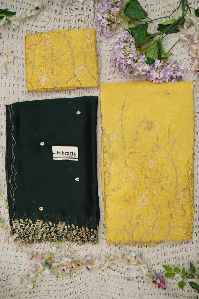 Beautiful South Indian Style Gold Crush Half Saree with Hand Work and Beads Work Blouse and Dupatta for Women | SitaRamam Kv