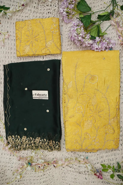 Beautiful South Indian Style Gold Crush Half Saree with Hand Work and Beads Work Blouse and Dupatta for Women | SitaRamam Kv