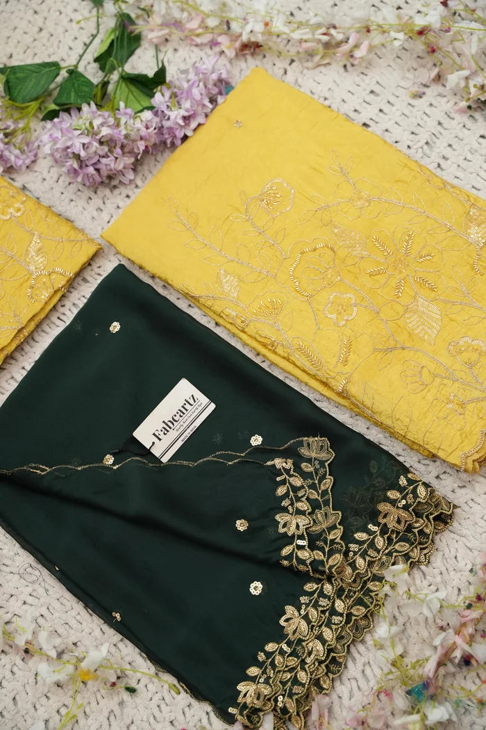 Beautiful South Indian Style Gold Crush Half Saree with Hand Work and Beads Work Blouse and Dupatta for Women | SitaRamam Kv