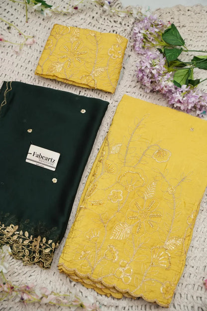 Beautiful South Indian Style Gold Crush Half Saree with Hand Work and Beads Work Blouse and Dupatta for Women | SitaRamam Kv