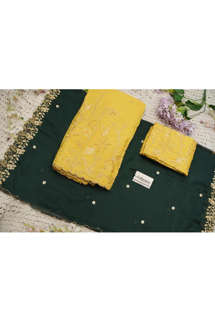 Beautiful South Indian Style Gold Crush Half Saree with Hand Work and Beads Work Blouse and Dupatta for Women | SitaRamam Kv