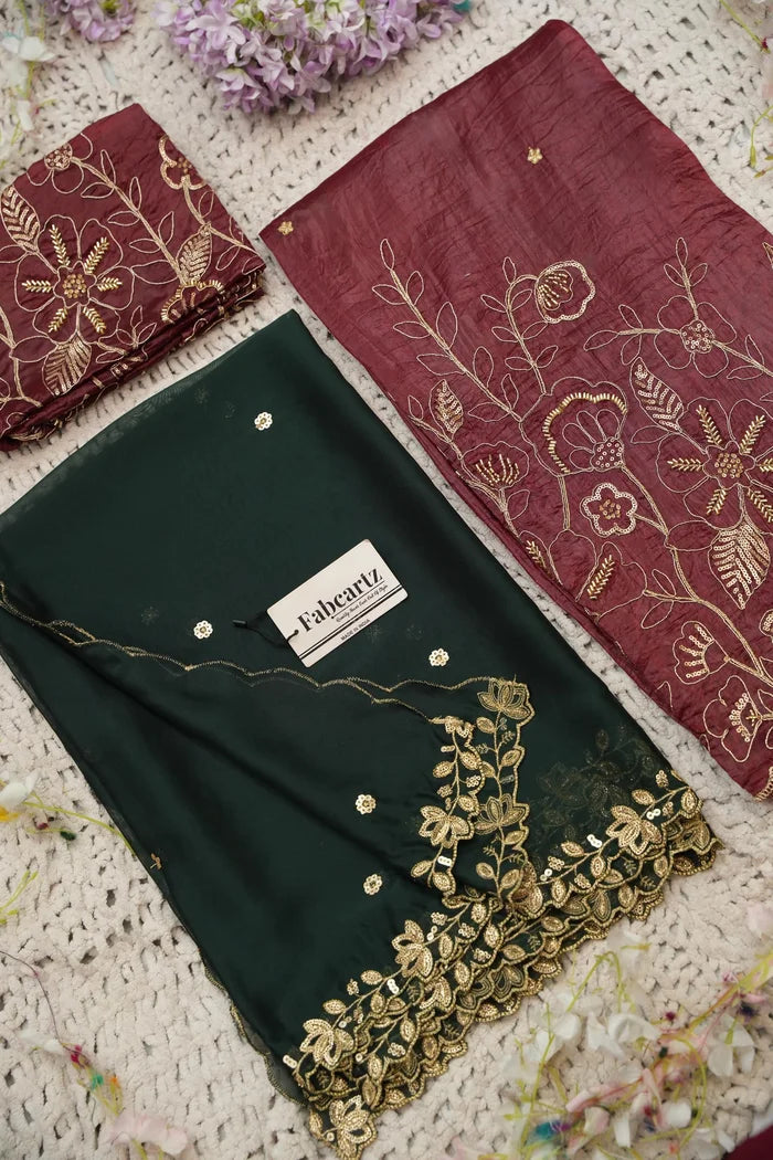 Beautiful South Indian Style Gold Crush Half Saree with Hand Work and Beads Work Blouse and Dupatta for Women | SitaRamam Kv