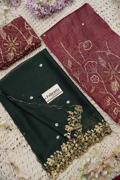 Beautiful South Indian Style Gold Crush Half Saree with Hand Work and Beads Work Blouse and Dupatta for Women | SitaRamam Kv