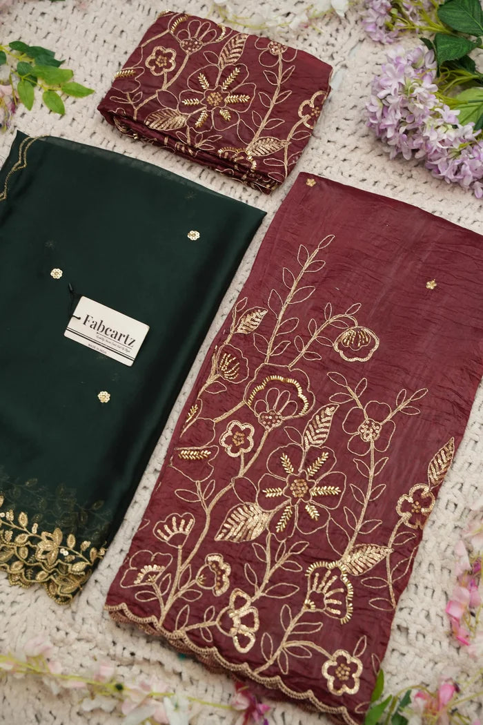 Beautiful South Indian Style Gold Crush Half Saree with Hand Work and Beads Work Blouse and Dupatta for Women | SitaRamam Kv