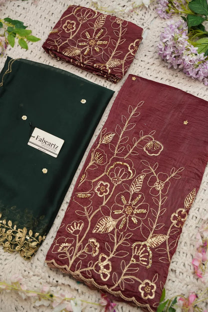 Beautiful South Indian Style Gold Crush Half Saree with Hand Work and Beads Work Blouse and Dupatta for Women | SitaRamam Kv