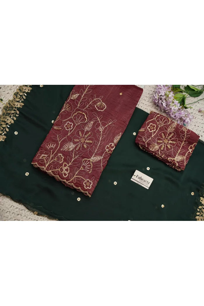 Beautiful South Indian Style Gold Crush Half Saree with Hand Work and Beads Work Blouse and Dupatta for Women | SitaRamam Kv