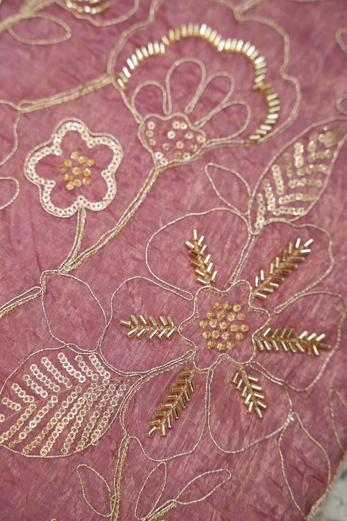 Beautiful South Indian Style Gold Crush Half Saree with Hand Work and Beads Work Blouse and Dupatta for Women | SitaRamam Kv