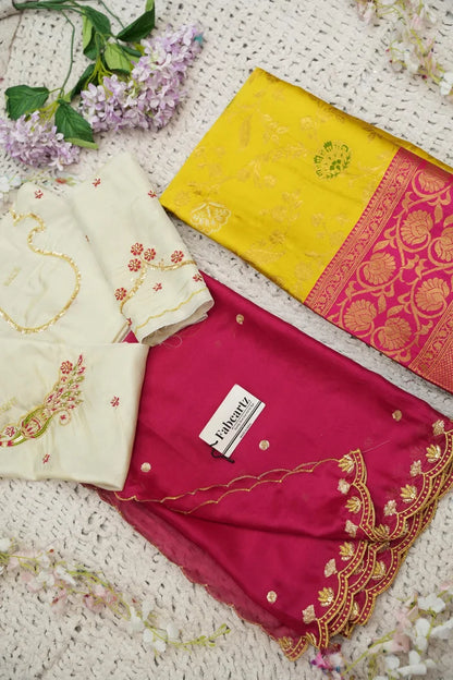 Beautiful South Indian Style Half Saree with Hand Work Blouse and Dupatta for Women | Shobitha