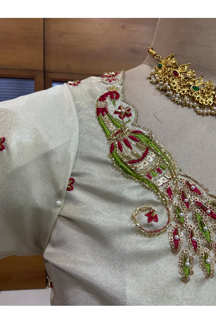 Beautiful South Indian Style Half Saree with Hand Work Blouse and Dupatta for Women | Shobitha