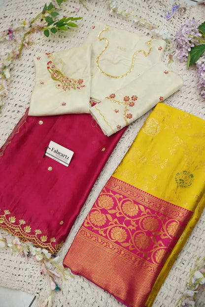 Beautiful South Indian Style Half Saree with Hand Work Blouse and Dupatta for Women | Shobitha