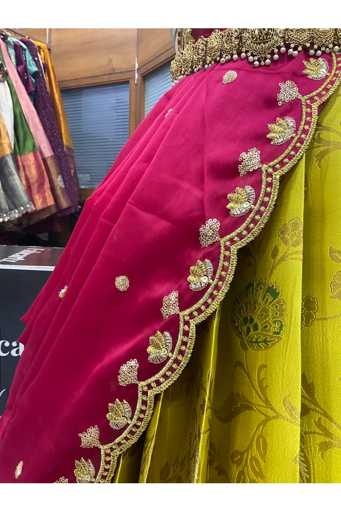 Beautiful South Indian Style Half Saree with Hand Work Blouse and Dupatta for Women | Shobitha